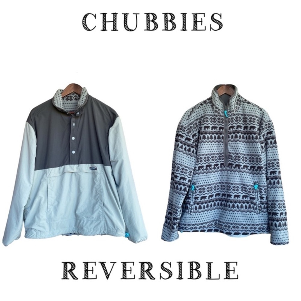 Chubbies Gray The Bear Hug Reversible Fleece Pullover Size Large 2566